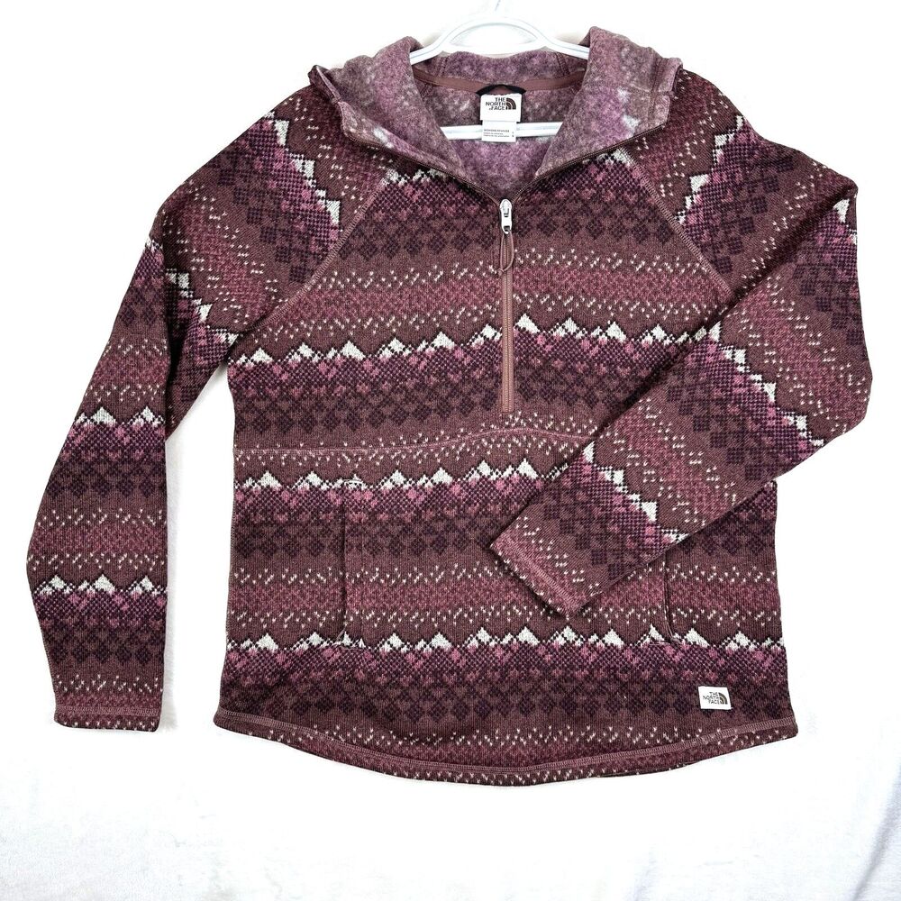 The North Face 1/4 Zip Women’s L Nordic Pattern Red/Brown Pullover Sweater-knit